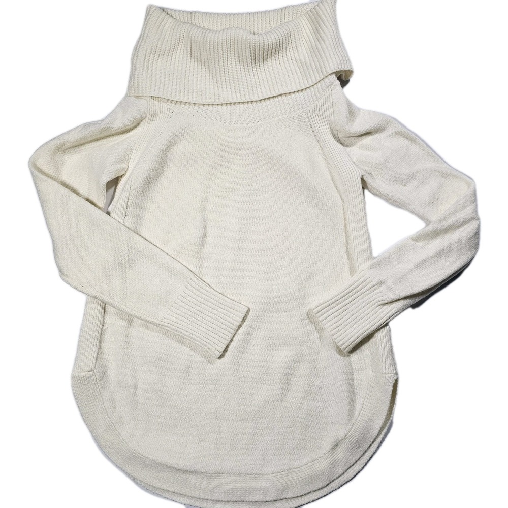 Moth Anthropologie Cream Brenta Cowl Neck Long Sleeve Sweater Curved Hem Sz XS